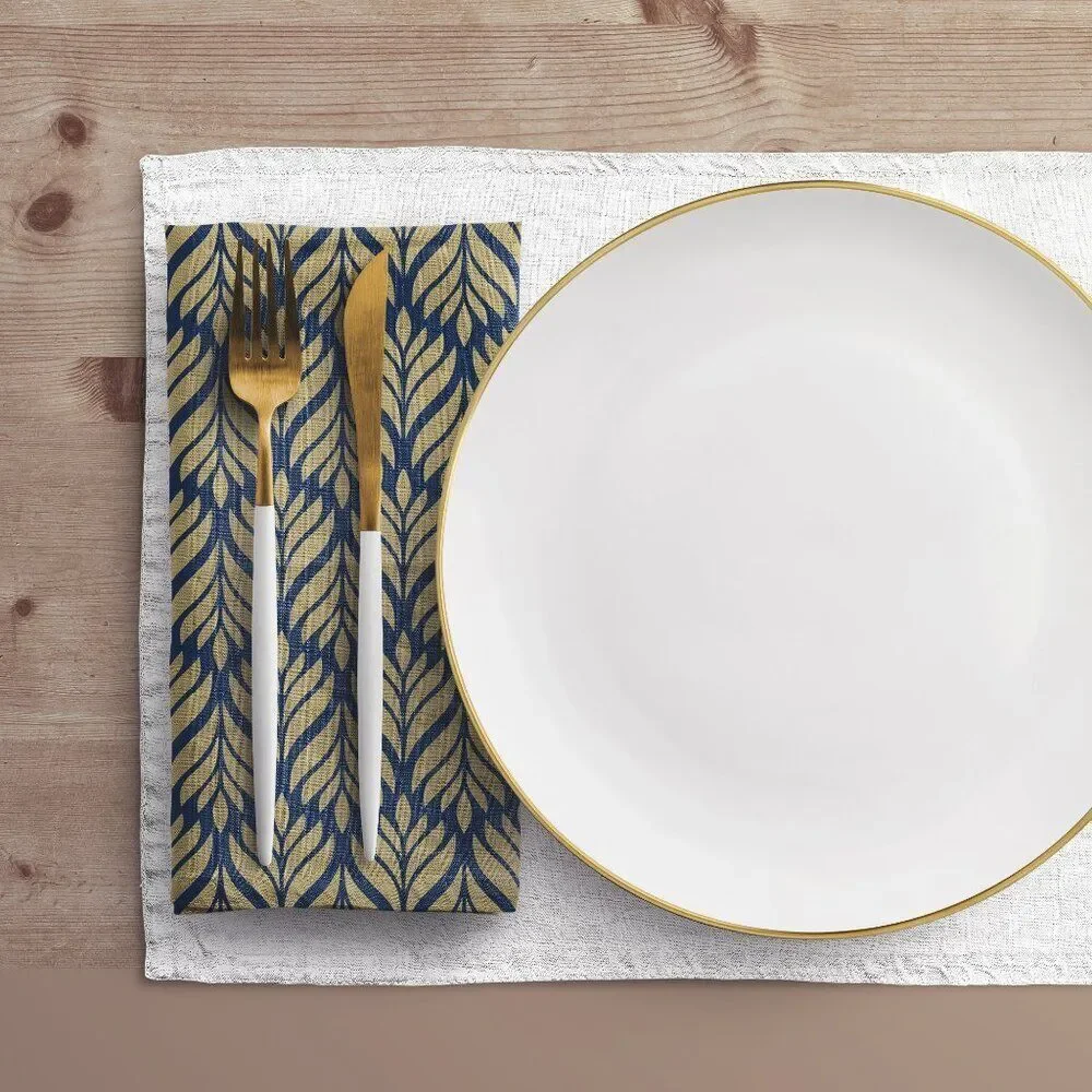 NWT Porter Anna- Navy & Gold  Cotton Napkin 4-set, Palm